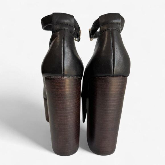 Office London Chunky Platform Heels Black Leather Ankle Strap 40/9 - Picture 2 of 9